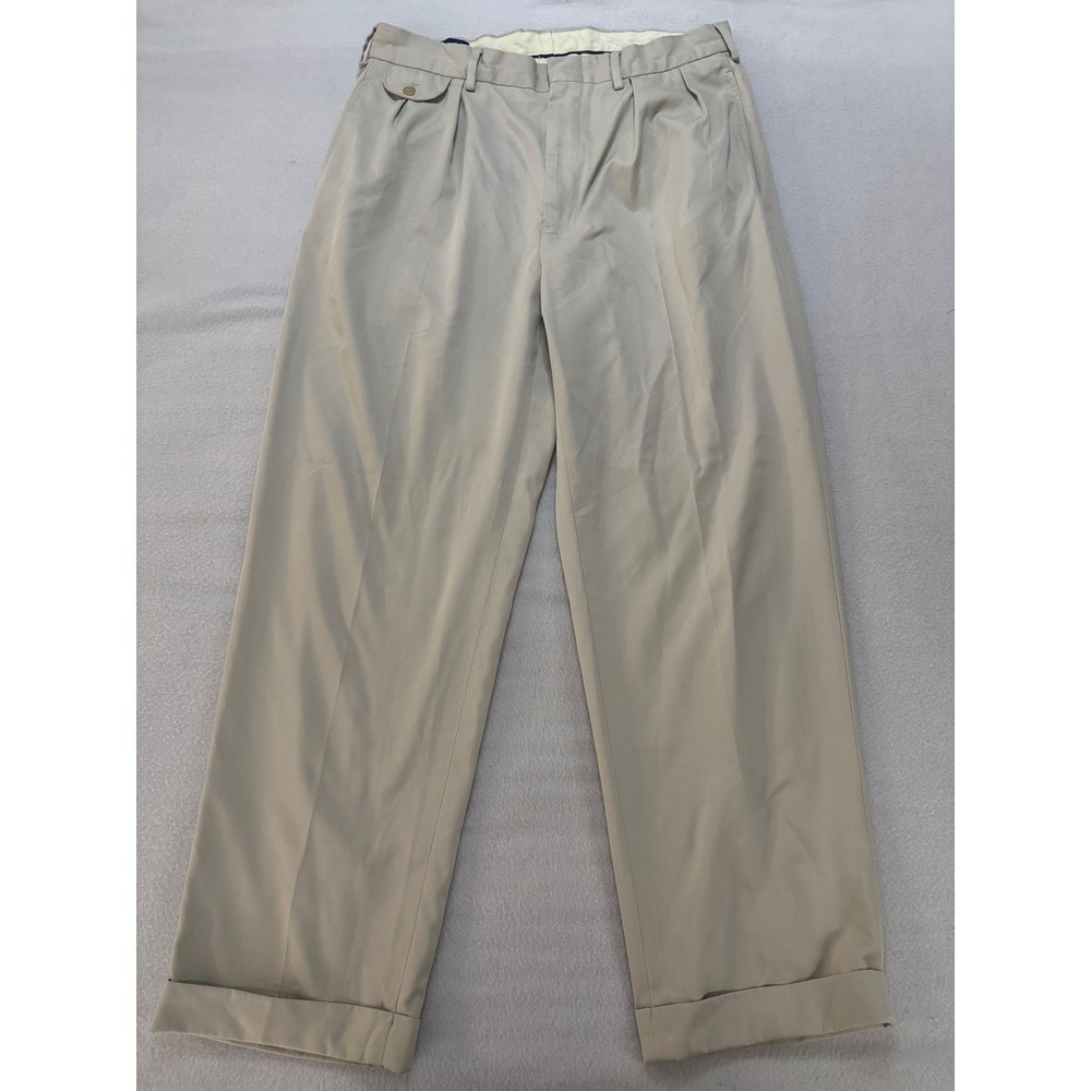 Polo Golf Ralph Lauren Mens 34x30 Tan Pleated Cuffed Khaki Pants Trousers